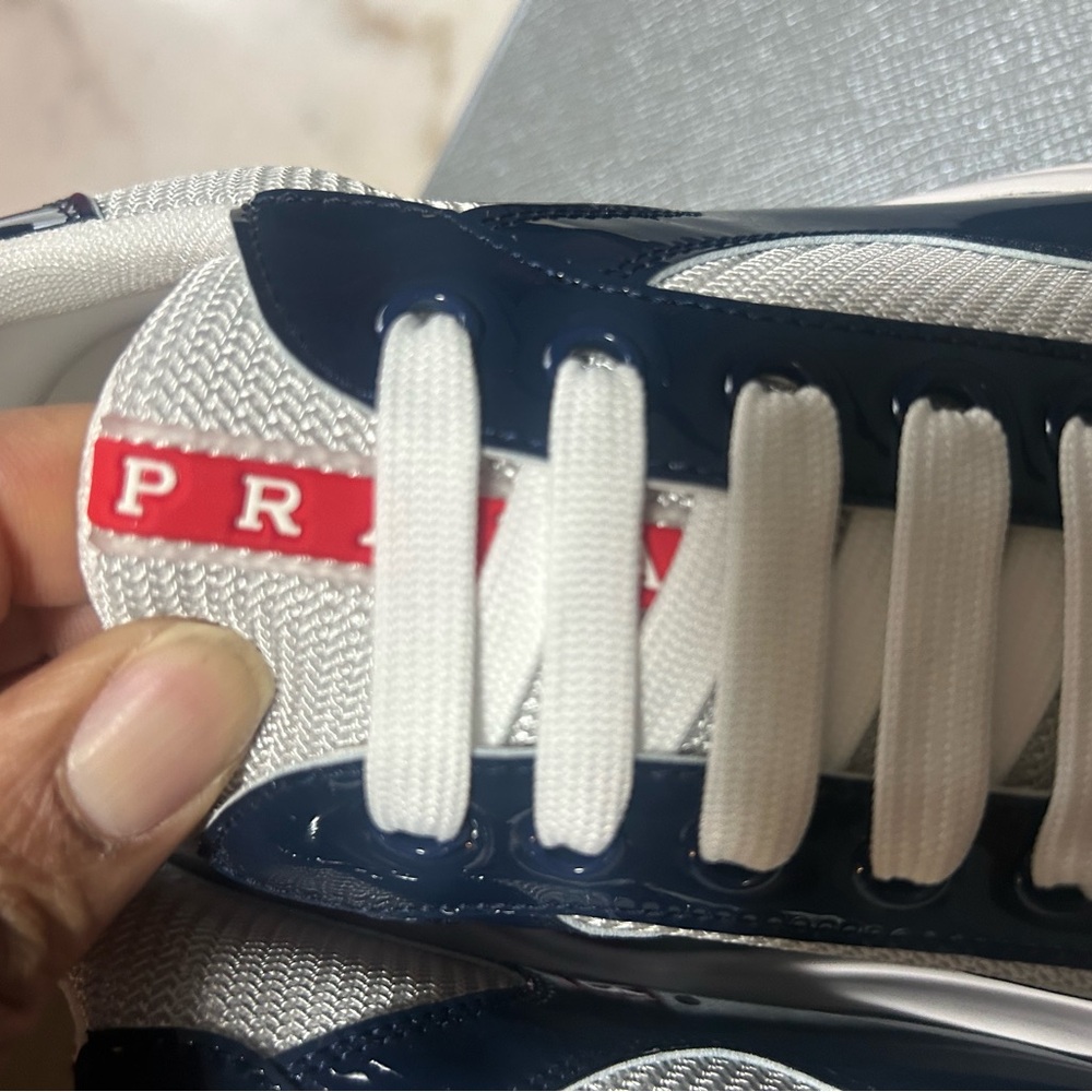 Prada Navy and White Low-Top Sneakers - Picture 3 of 8